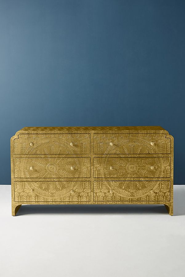 Slide View: 2: Hand-Embossed Lotus Six-Drawer Dresser