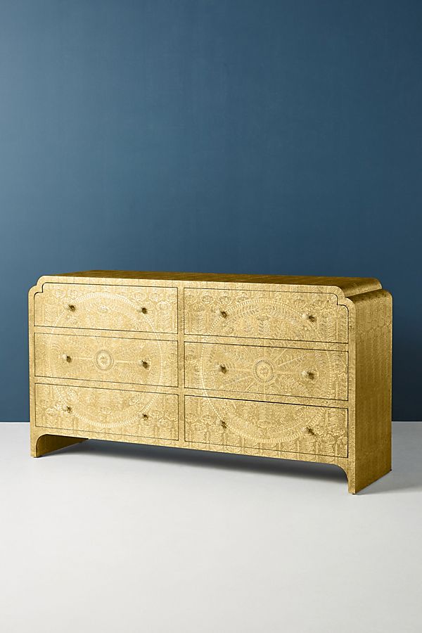 Slide View: 1: Hand-Embossed Lotus Six-Drawer Dresser