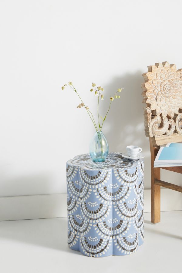 Slide View: 1: Scalloped Ceramic Side Table