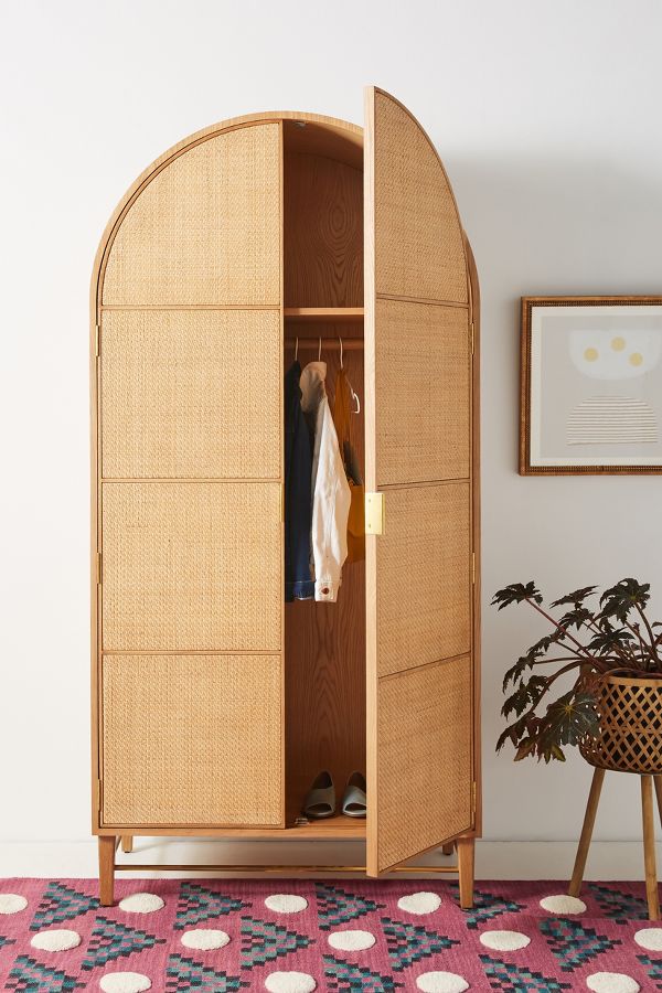 Slide View: 1: Wallace Cane and Oak Armoire