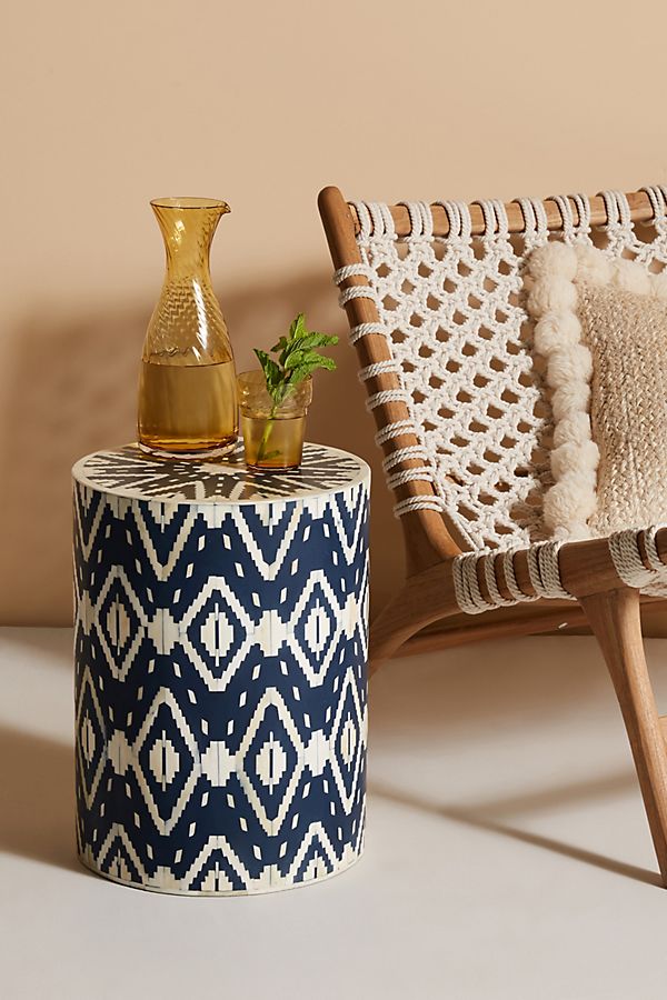 Slide View: 1: Ikat Inlay Petite Drum Side Table