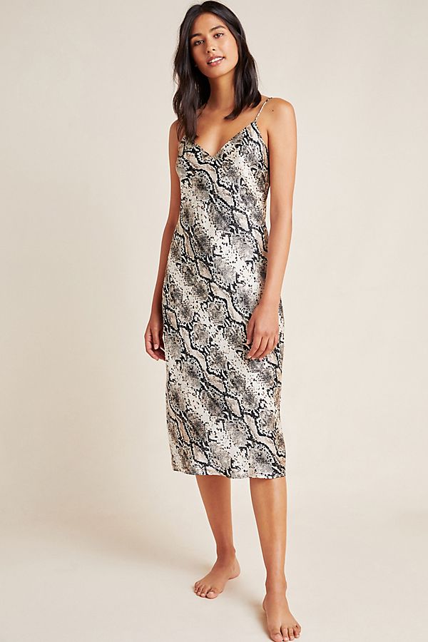 Slide View: 1: Raven Snake-Printed Silk Dress