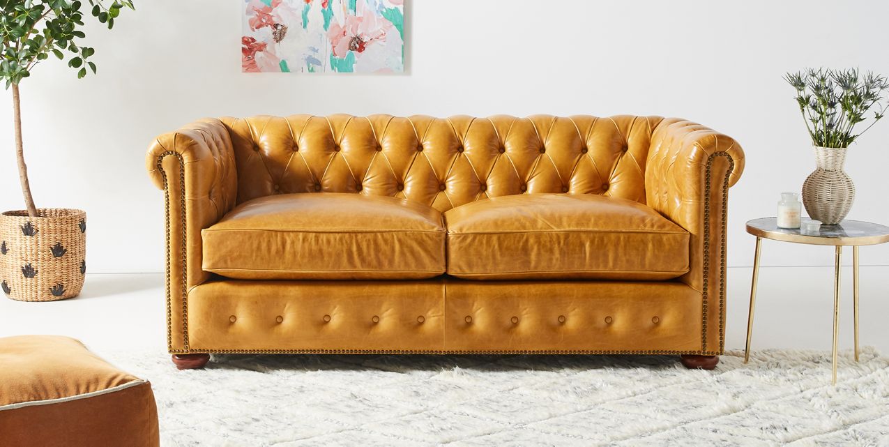 Leather Dulcimer Petite Chesterfield, Chesterfield Couch Leather