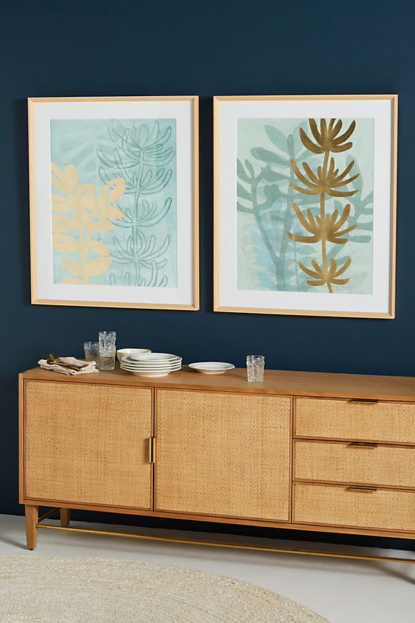 Slide View: 2: Gold Aqua Ferns Wall Art