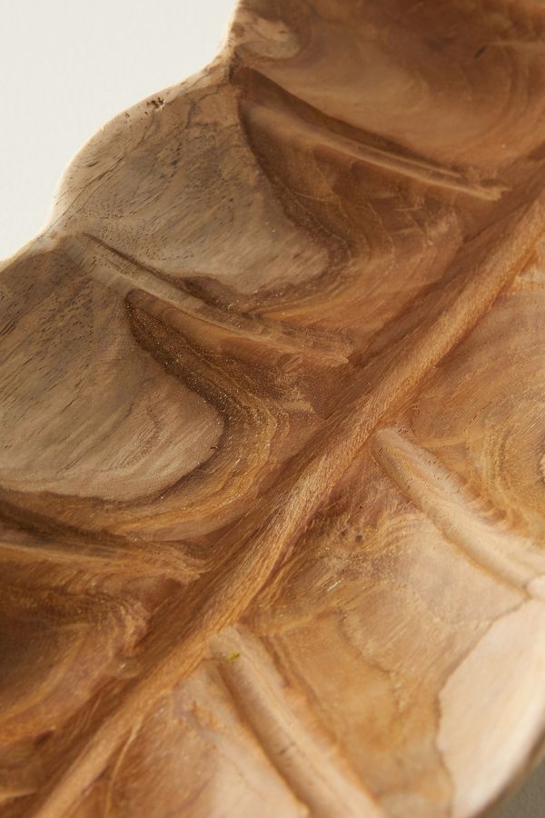 Slide View: 2: Carved Teak Leaf Serving Board