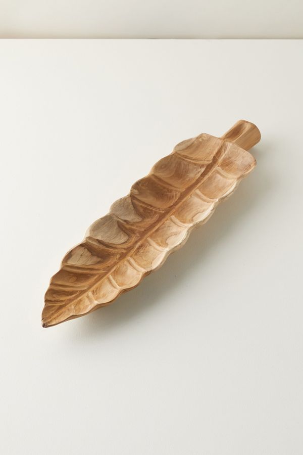 Slide View: 1: Carved Teak Leaf Serving Board