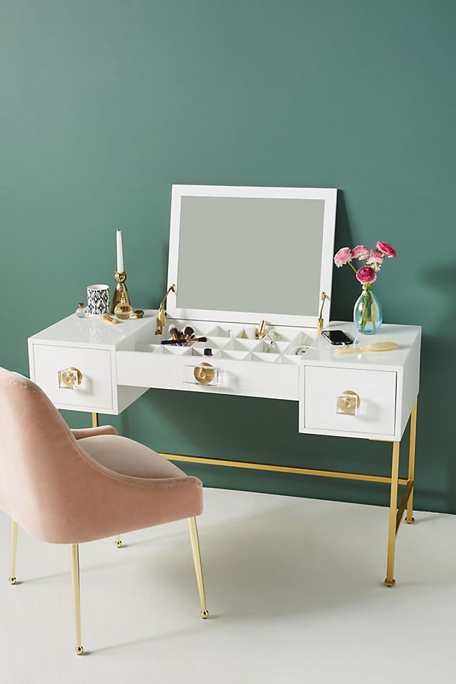 Lacquered Regency Makeup Vanity, White Lacquer Vanity Table