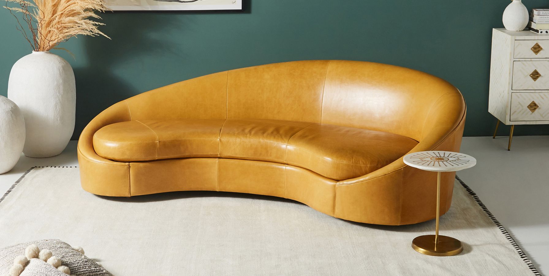 Goleta Leather Sofa Anthropologie, Curved Leather Couches