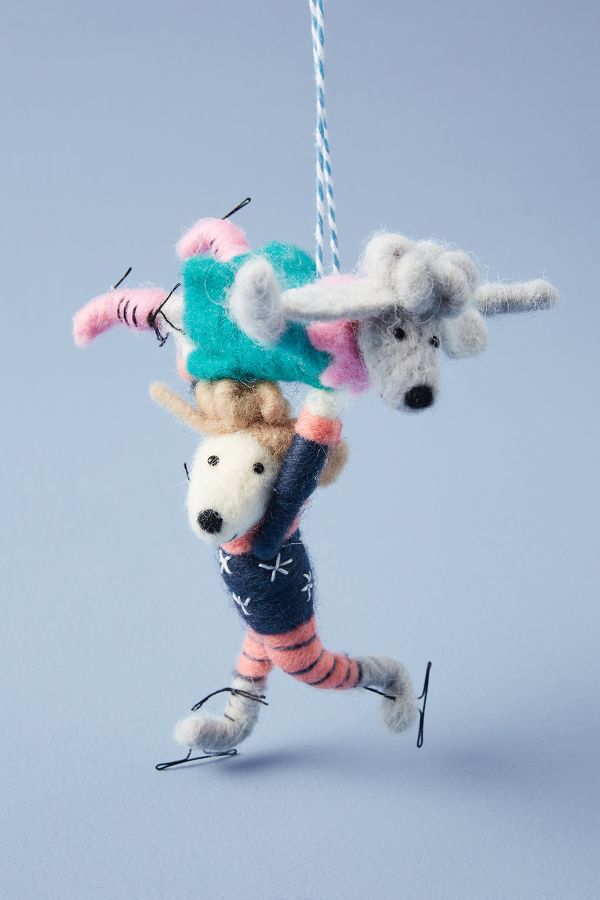 Slide View: 1: Ice Skating Poodles Ornament