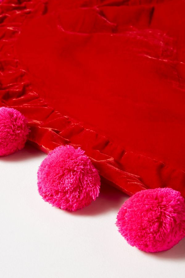 Red Velvet Pom Pom Tree Skirt