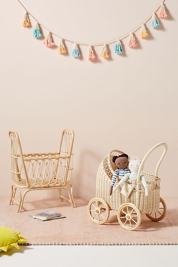Slide View: 1: Wicker Doll Bassinet