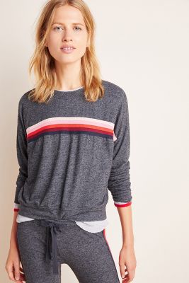 SUNDRY Womens Stripe Colorblock Sweatshirt