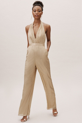 anthropologie silver jumpsuit