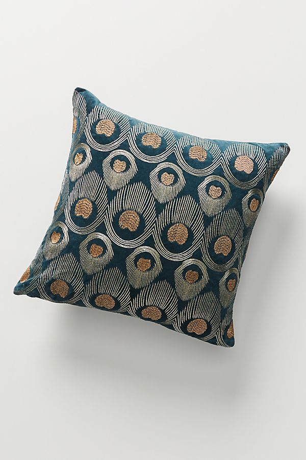 Slide View: 1: Beaded Velvet Peacock Pillow