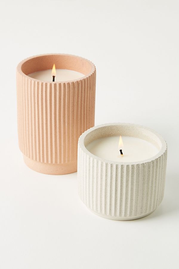Slide View: 2: Capri Blue Ribbed Concrete Candle