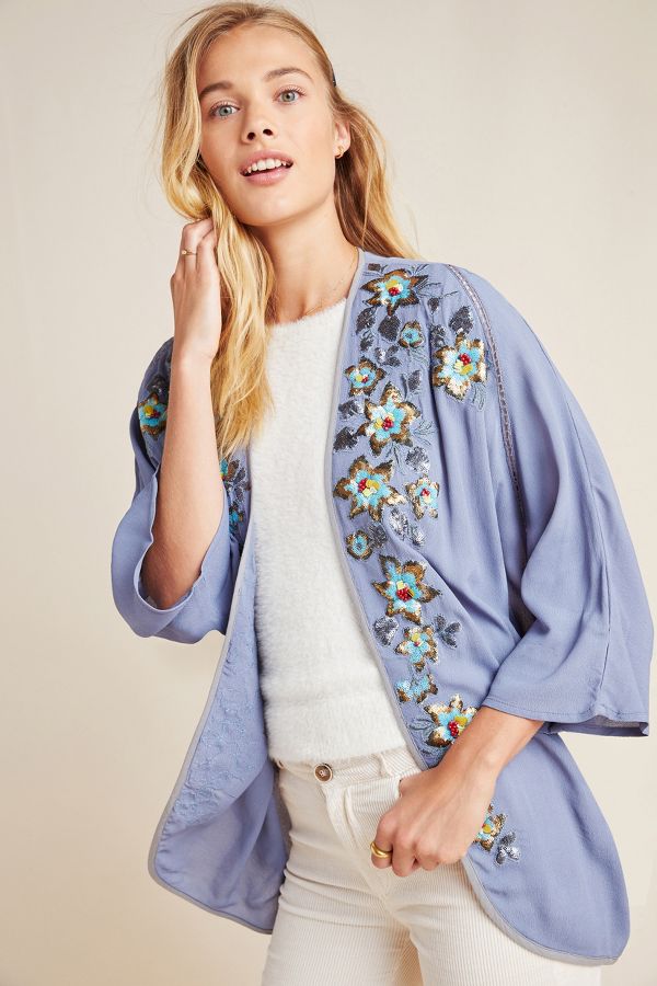 Carrie Embroidered Cocoon Kimono | Anthropologie
