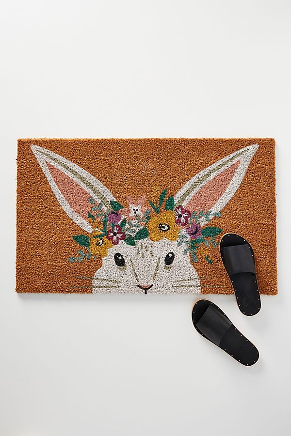 Slide View: 1: Floral Bunny Doormat