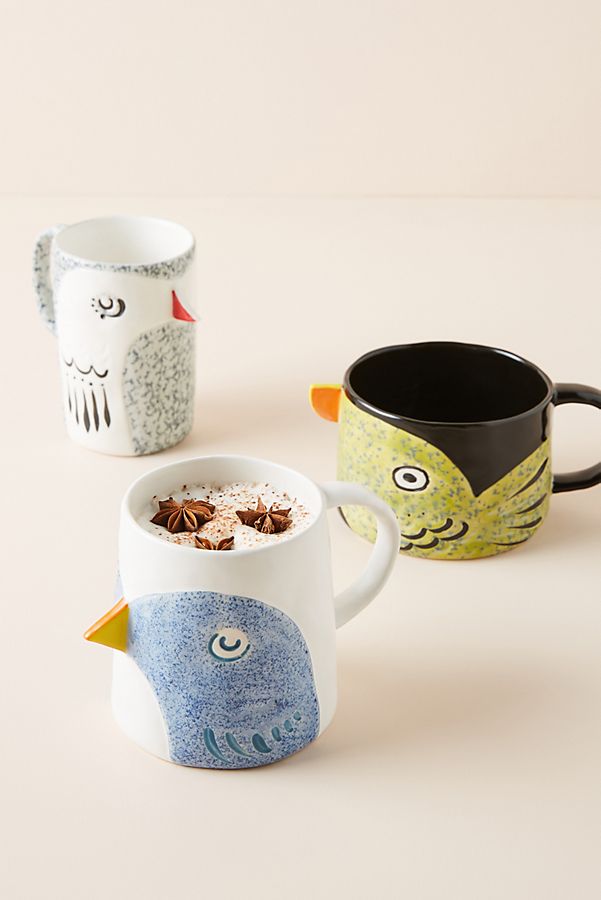 Slide View: 1: Handpainted Bird Mug