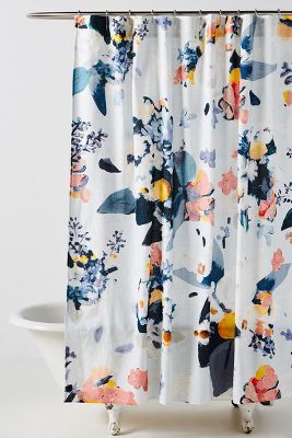 navy blue floral shower curtain