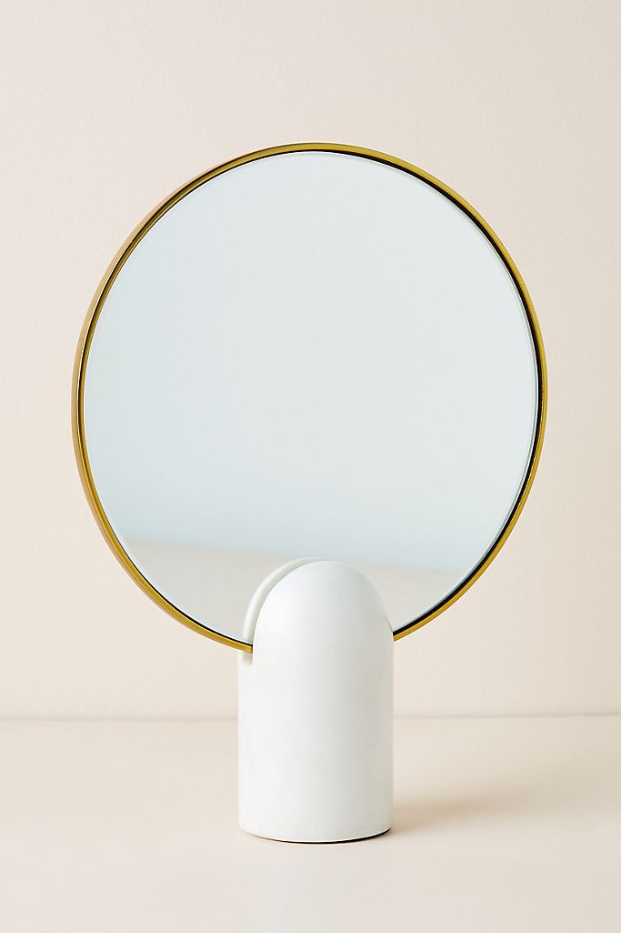 Pandora Round Brass Marble Tabletop, Circular Mirror Tabletop