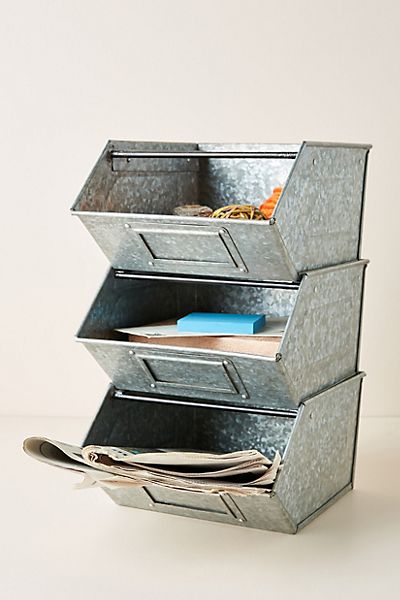 Galvanized Metal Bins, Set of 3 #1