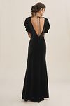 Thumbnail View 4: Jenny Yoo Ellis Flutter-Sleeve Open-Back Stretch Velvet Gown