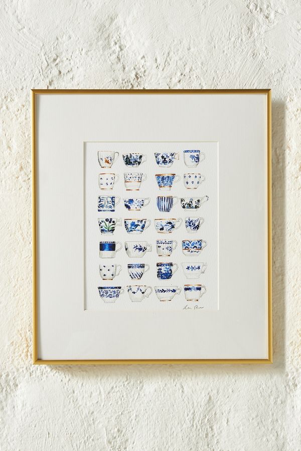 Slide View: 2: Blue and White Pattern China Teacups Wall Art