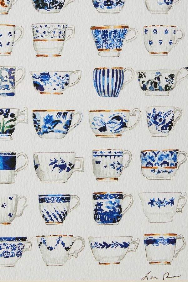 Slide View: 3: Blue and White Pattern China Teacups Wall Art