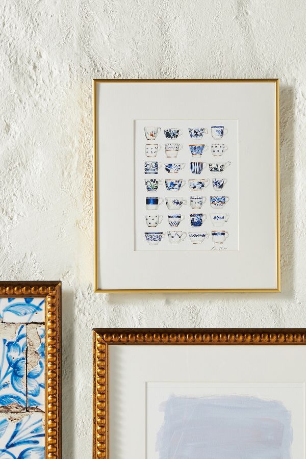 Slide View: 1: Blue and White Pattern China Teacups Wall Art