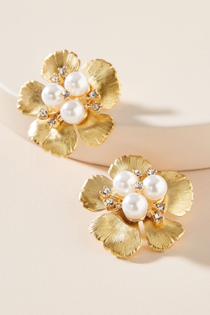 Nicola Bathie Hibiscus Pearl Post Earrings | Anthropologie