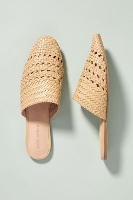 Salt + Umber Woven Leather Slides | Anthropologie