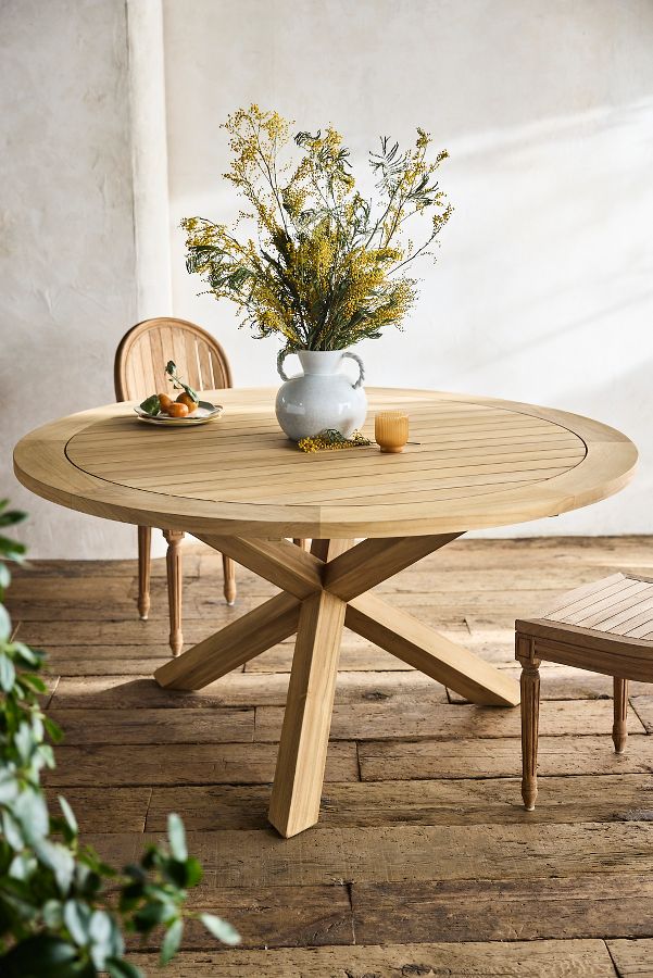 Slide View: 1: Cross Leg Teak Round Dining Table