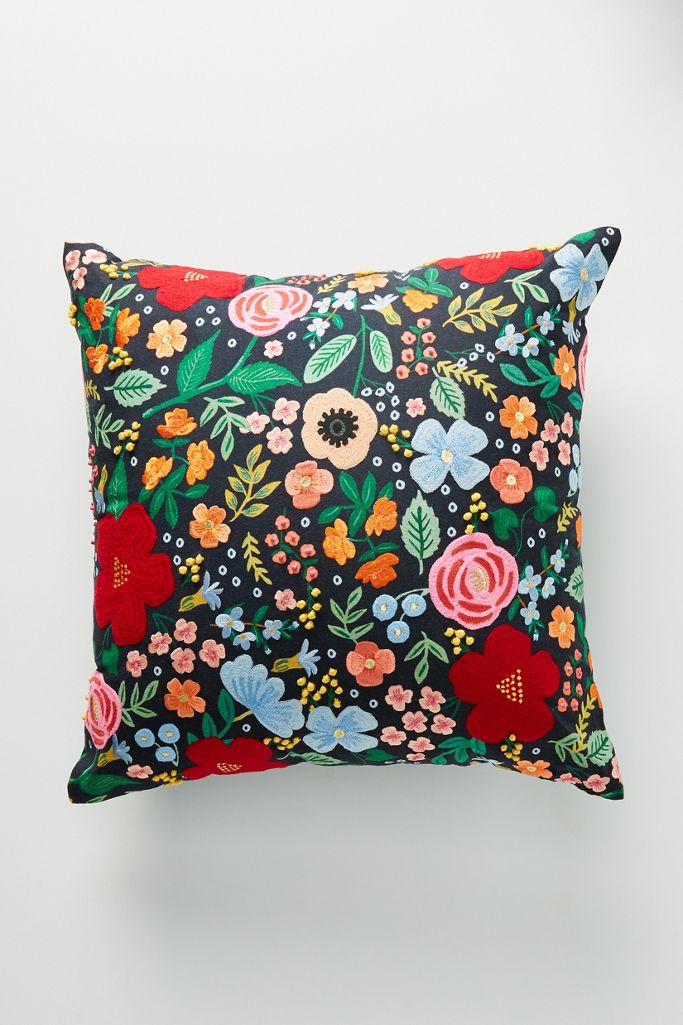 Rifle Paper Co. x Loloi Wild Rose Embroidered Pillow Anthropologie