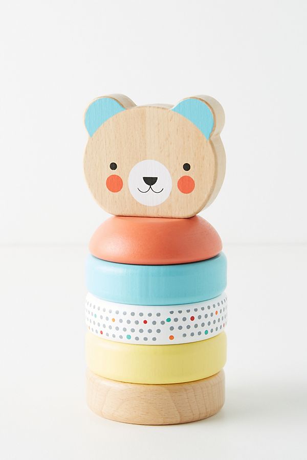 Slide View: 1: Happy Bear Wooden Stacker Toy