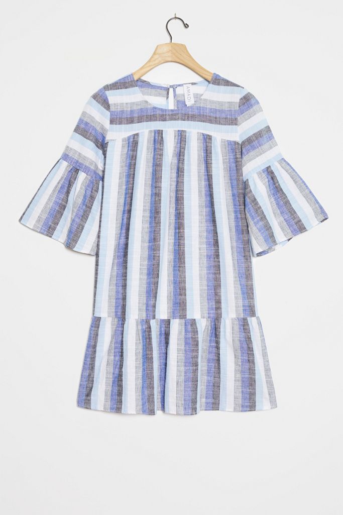 Bethany Flounced Tunic Dress - a gorgeous striped dress with blue and flutter sleeves - Anthropologie. #dresses #tunics #bluestripes #summerdress #fluttersleeves