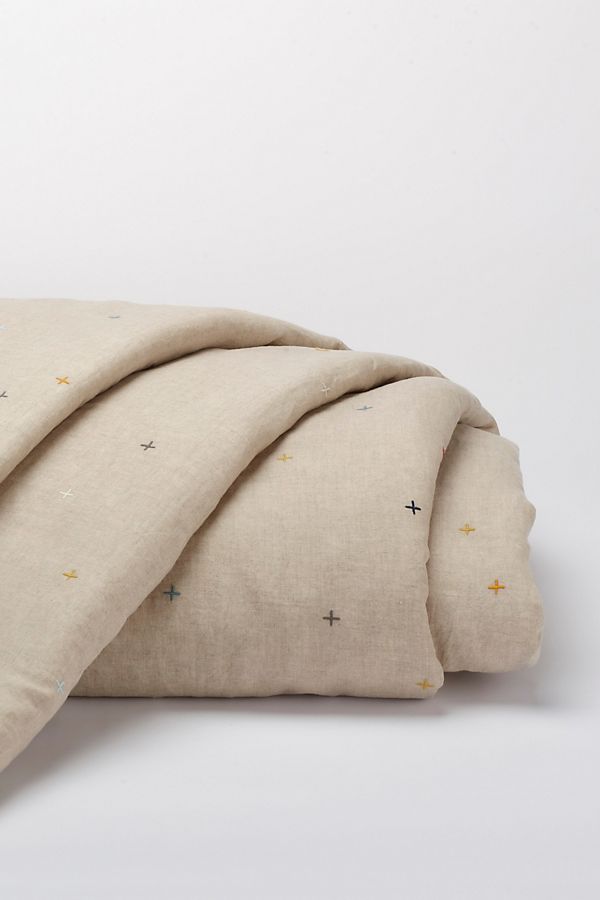Slide View: 1: Coyuchi Scattered Embroidered Organic Linen Duvet Cover