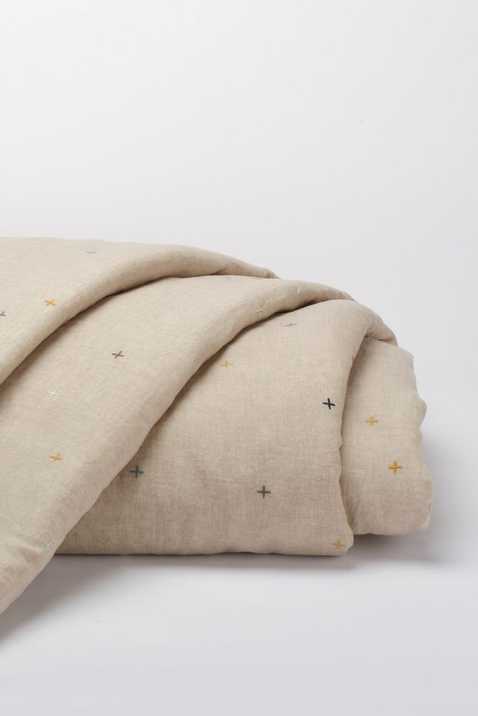 Coyuchi Scattered Embroidered Organic Linen Duvet Cover