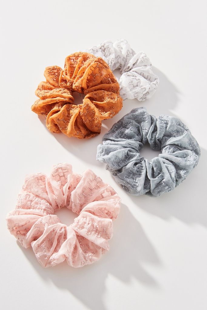 Shimmer Embroidered Scrunchie Set 