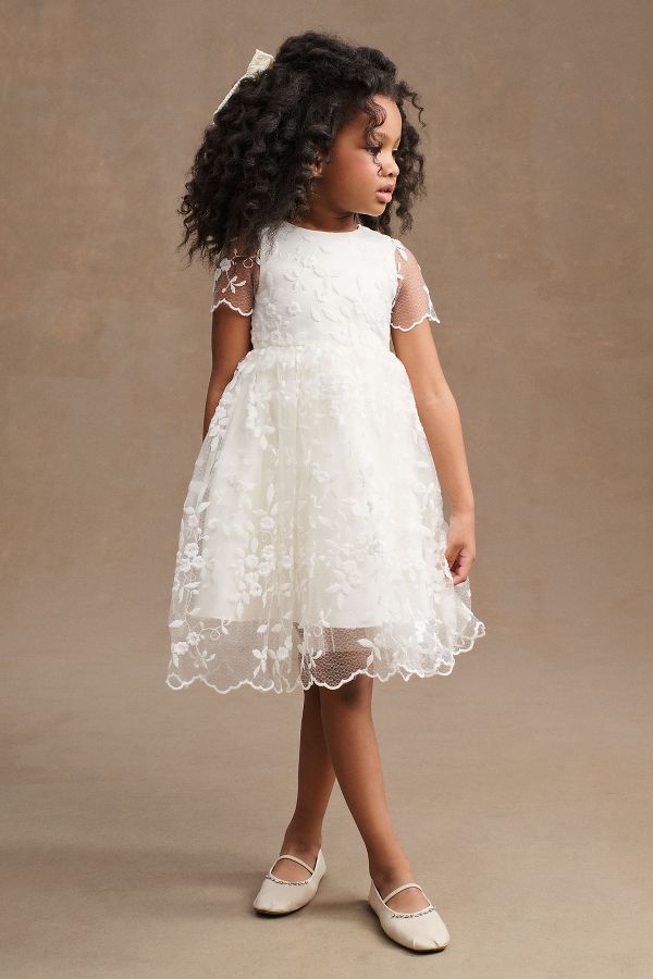 Slide View: 1: Princess Daliana Lindi Lace Piping Crew-Neck Flower Girl Dress