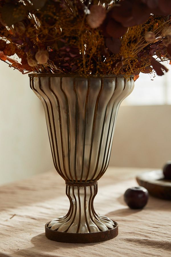 Slide View: 1: Fluted Glass + Iron Vase