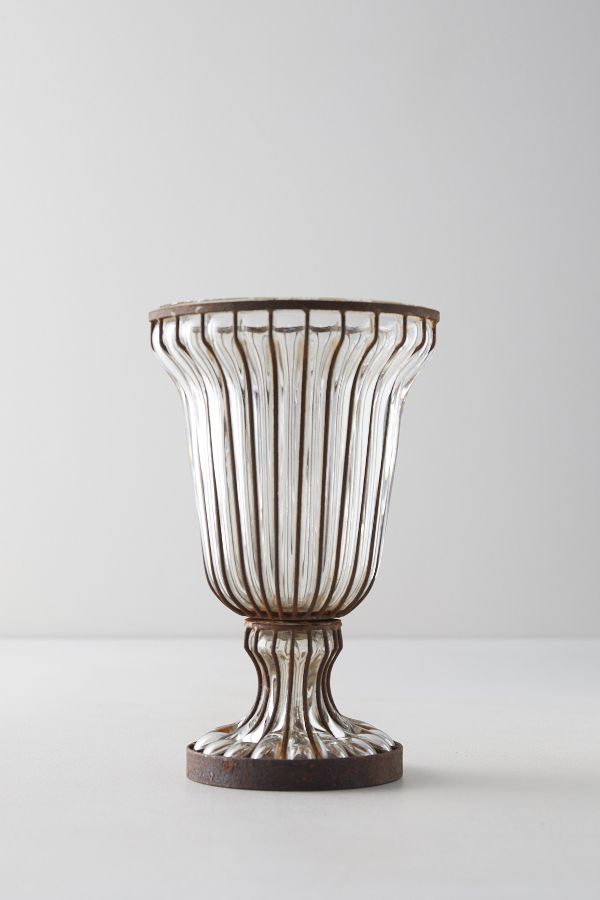 Slide View: 5: Fluted Glass + Iron Vase