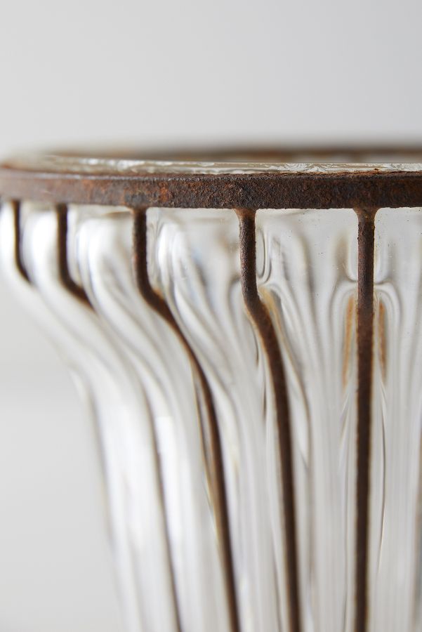 Slide View: 3: Fluted Glass + Iron Vase