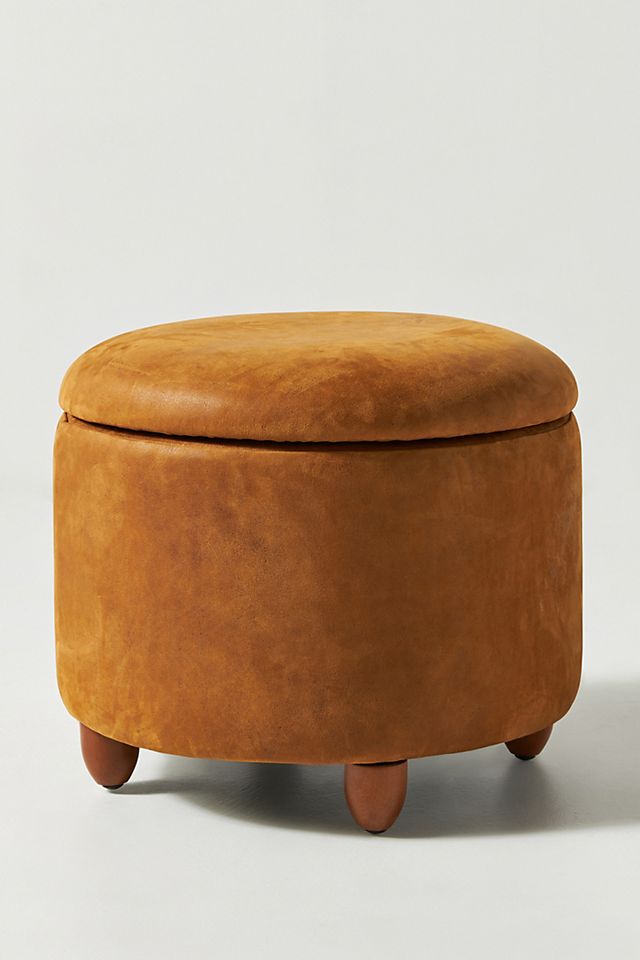 Winchester Leather Louise Storage, Storage Leather Ottoman