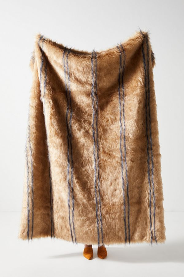 Striped Faux Fur Throw Blanket Anthropologie Uk