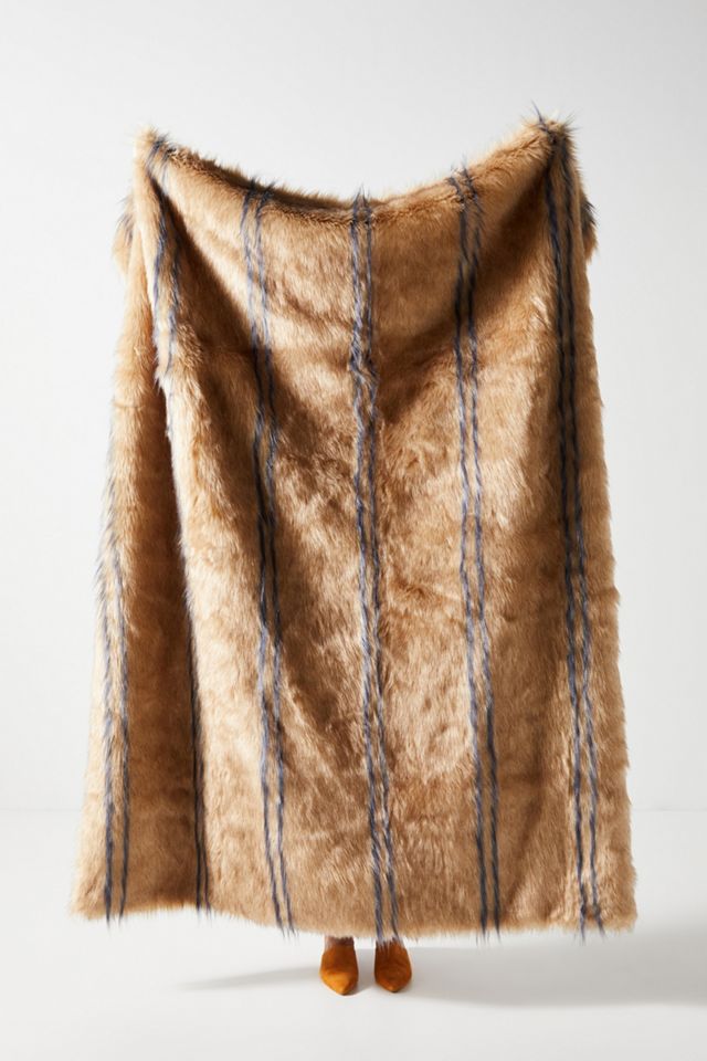 Striped Faux Fur Throw Blanket Anthropologie