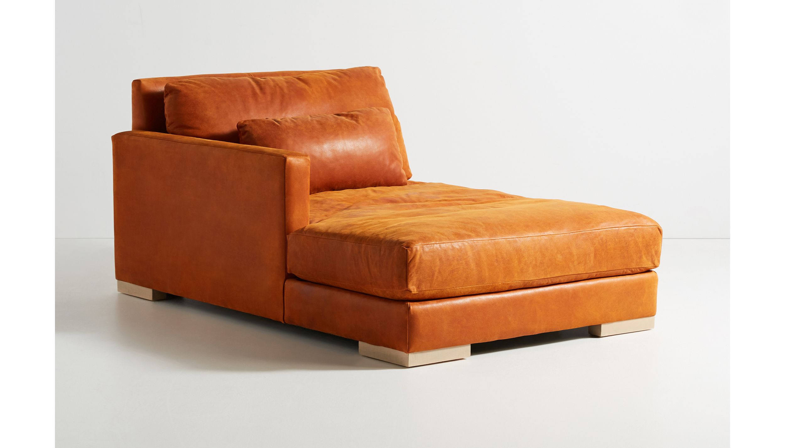 Relaxed Sunday Modular Leather Chaise, Brown Leather Chaise