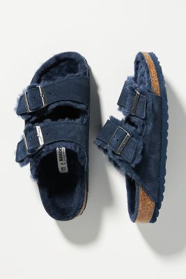 birkenstock arizona shearling navy