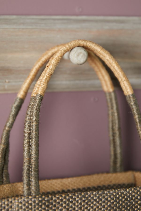 Slide View: 3: Woven Jute Tote Bag, Natural Stripe