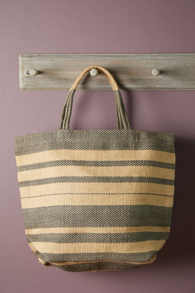 Woven Jute Tote Bag, Natural Stripe Anthropologie