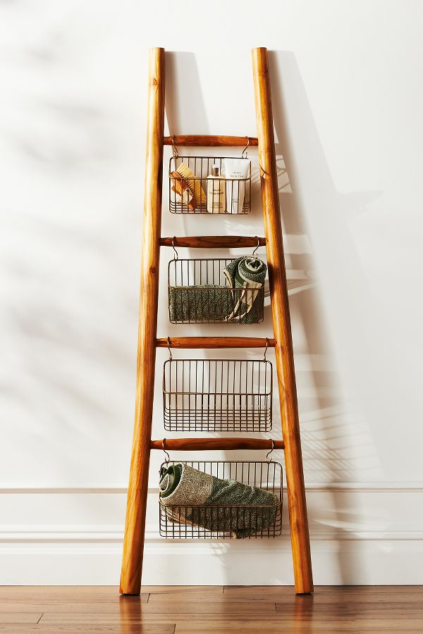 Slide View: 5: Travis Decorative Teak Blanket Ladder